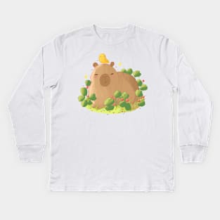 Capybara and bird illustration Kids Long Sleeve T-Shirt